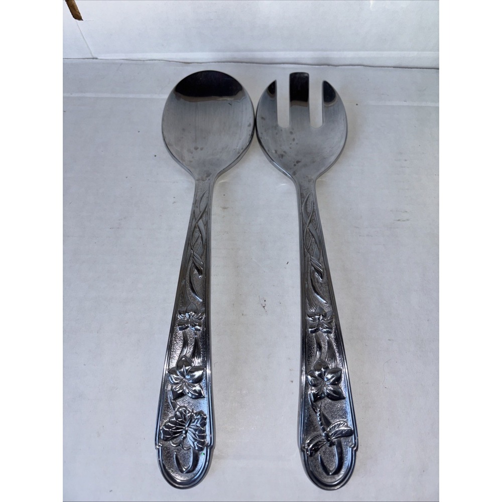 LENOX‎ Metal Salad Serve Fork And Spoon Floral